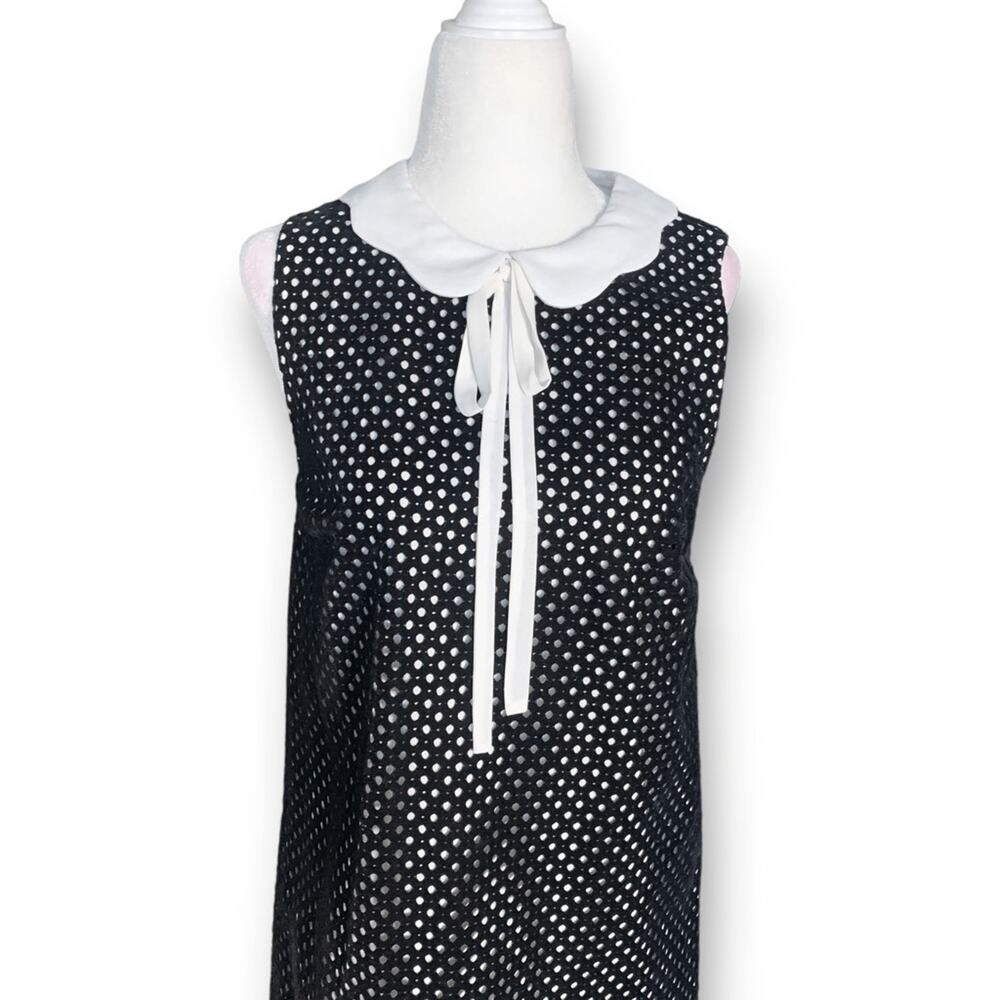CeCe Retro Black White Polka Dot Dress Peter Pan Collar Whimsical Bow Tie Size 6 - Picture 4 of 11